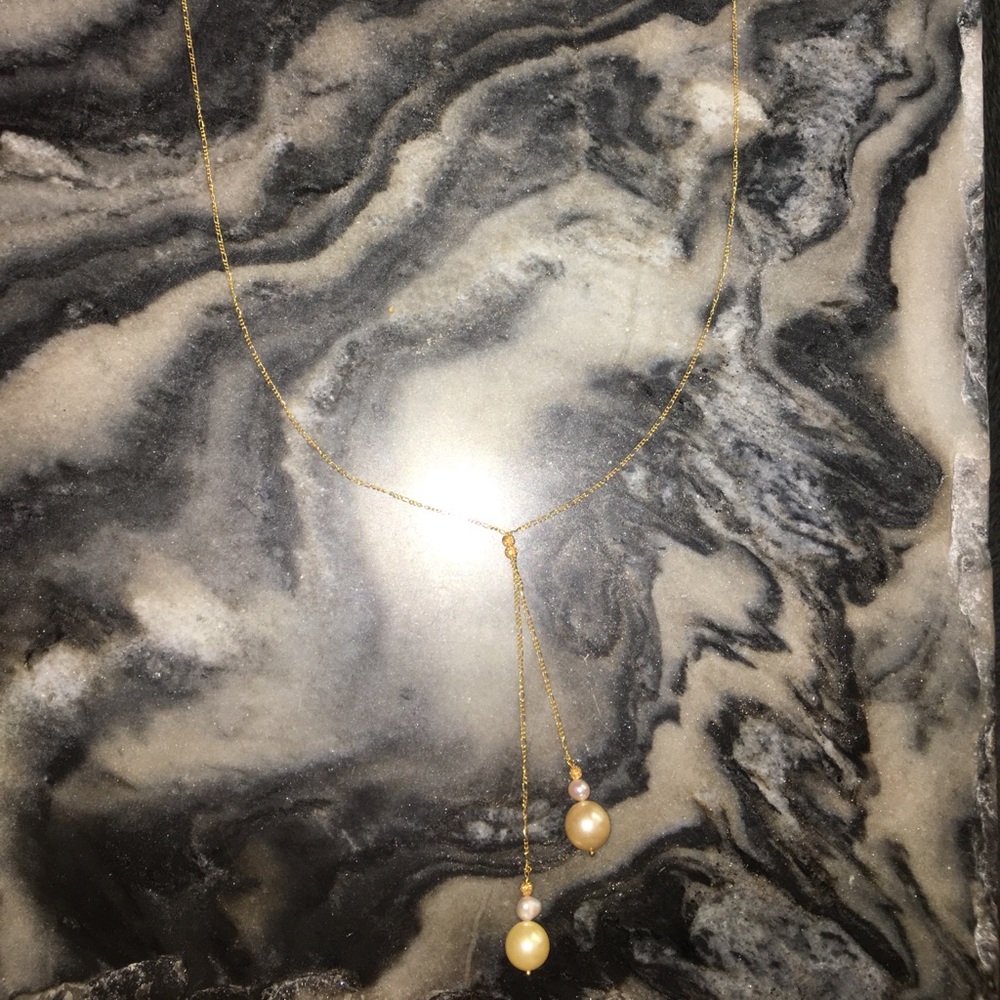 14k Gold Chain and Pearl Lariat